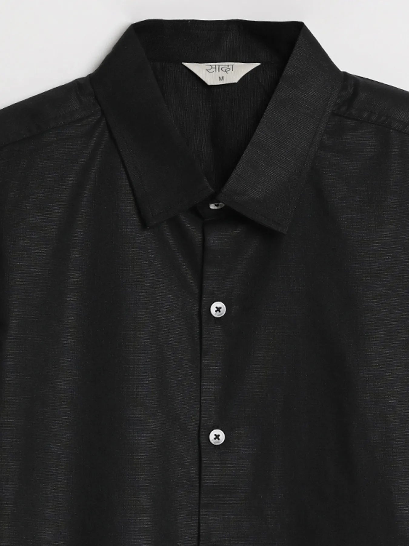 Men Black Linen Blend Short Sleeve Shirt