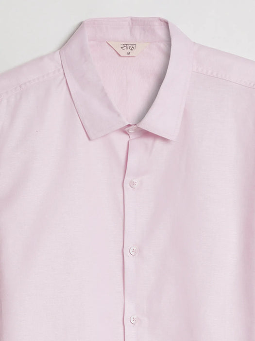 Men Blush Pink Linen Blend Short Sleeve Shirt