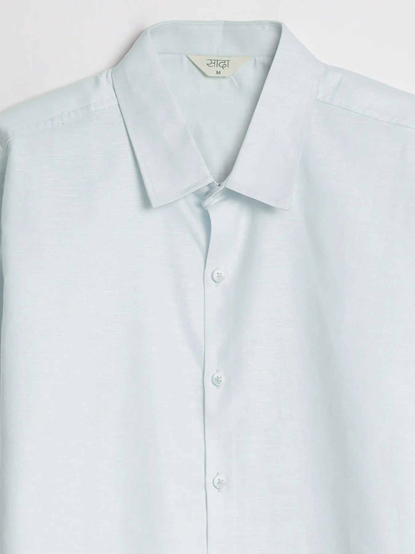 Men Powder Blue Linen Blend Short Sleeve Shirt & Beige Cotton Pant Set