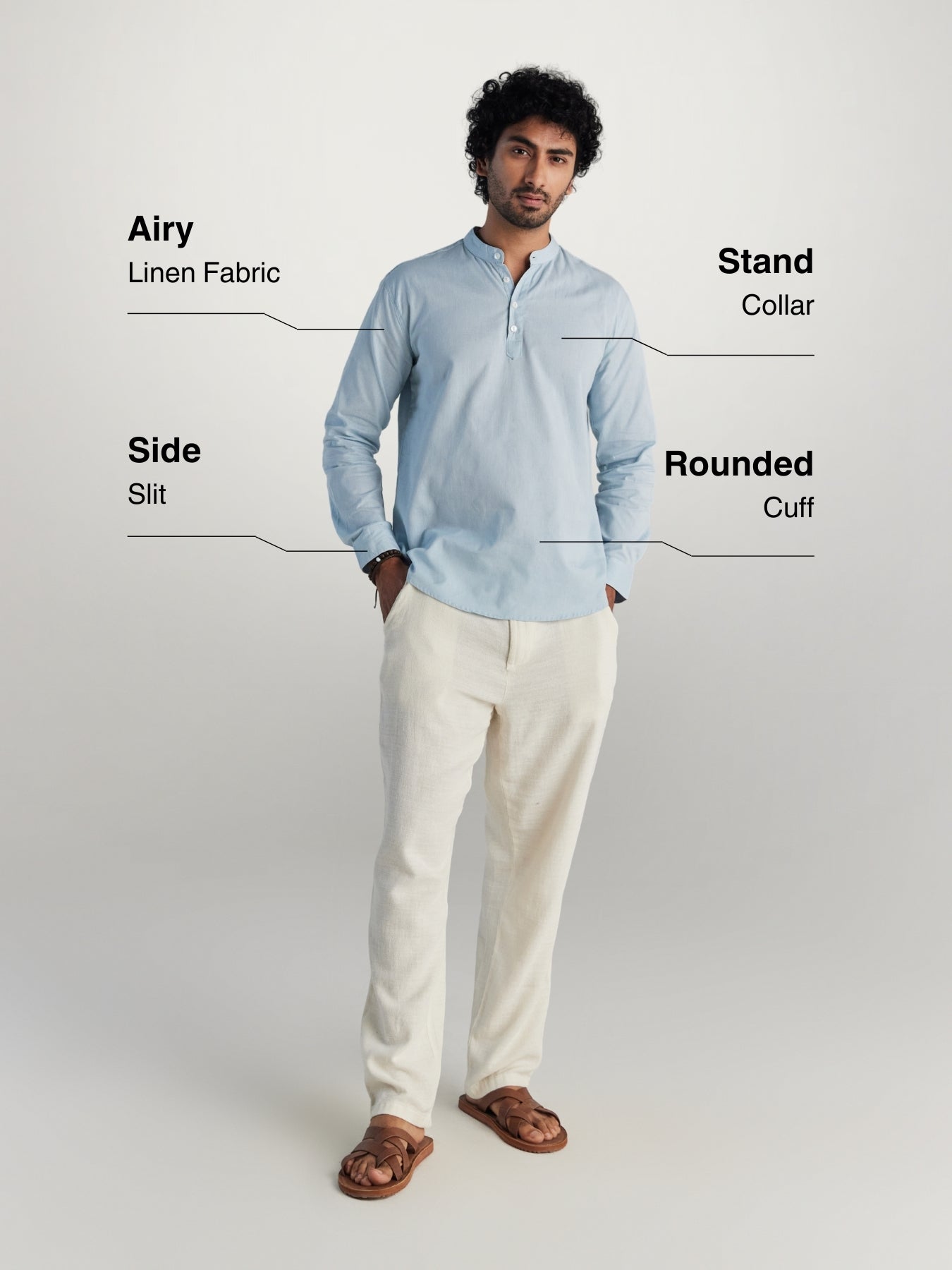 Sky Blue Airy Linen Short Kurta