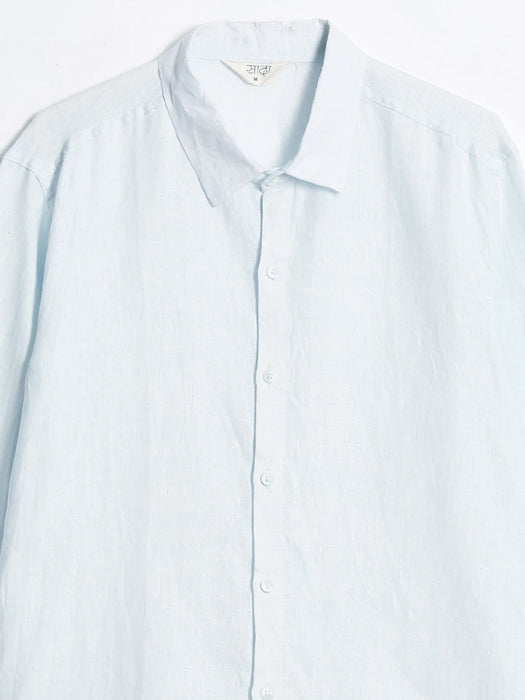 Men Light Blue Pure Linen Full Sleeve Shirt