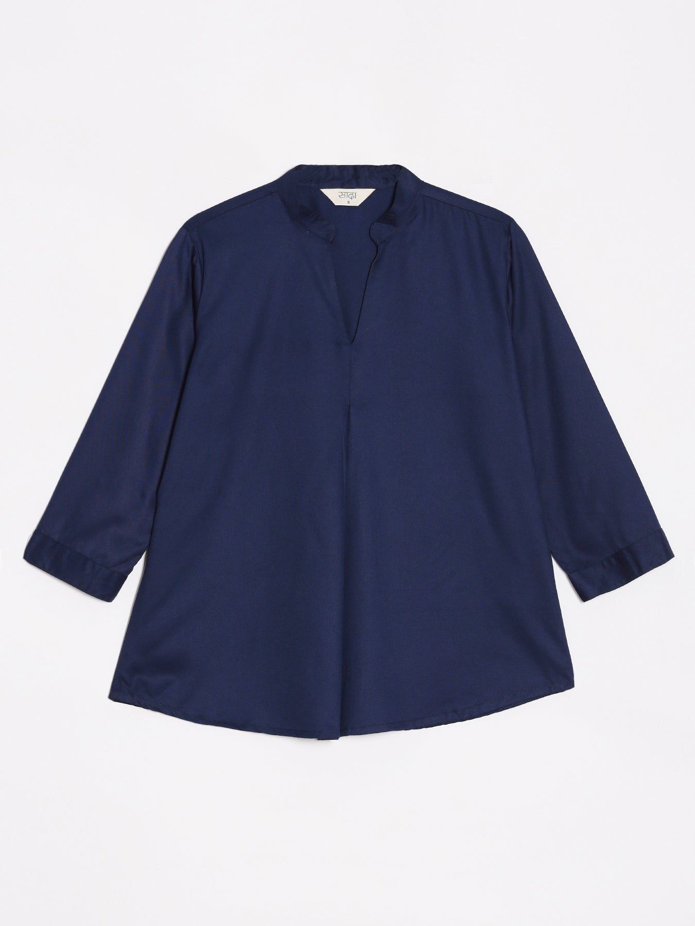 Navy Blue Viscose Pleated Top