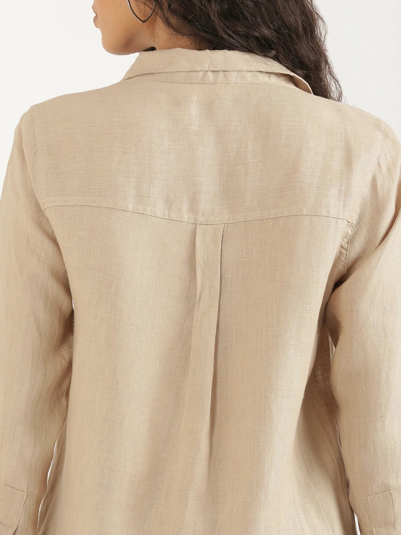 Women Taupe Pure Linen Shirt