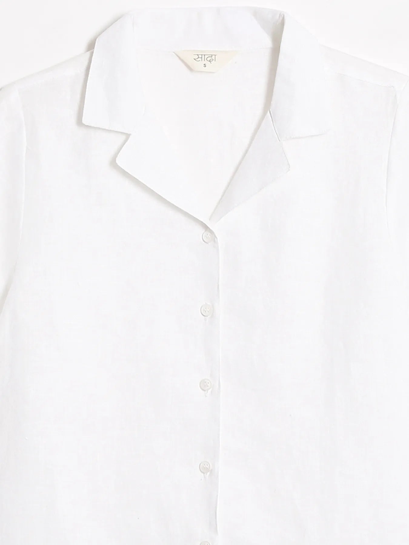 Women White Pure Linen Notch Collar Shirt