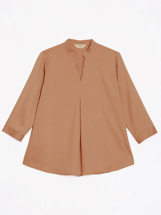 Women Mocha Mousse Viscose Pleated Top