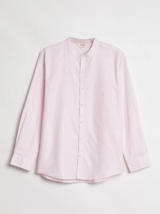 Men Blush Pink Linen Blend Mandarin Collar Shirt