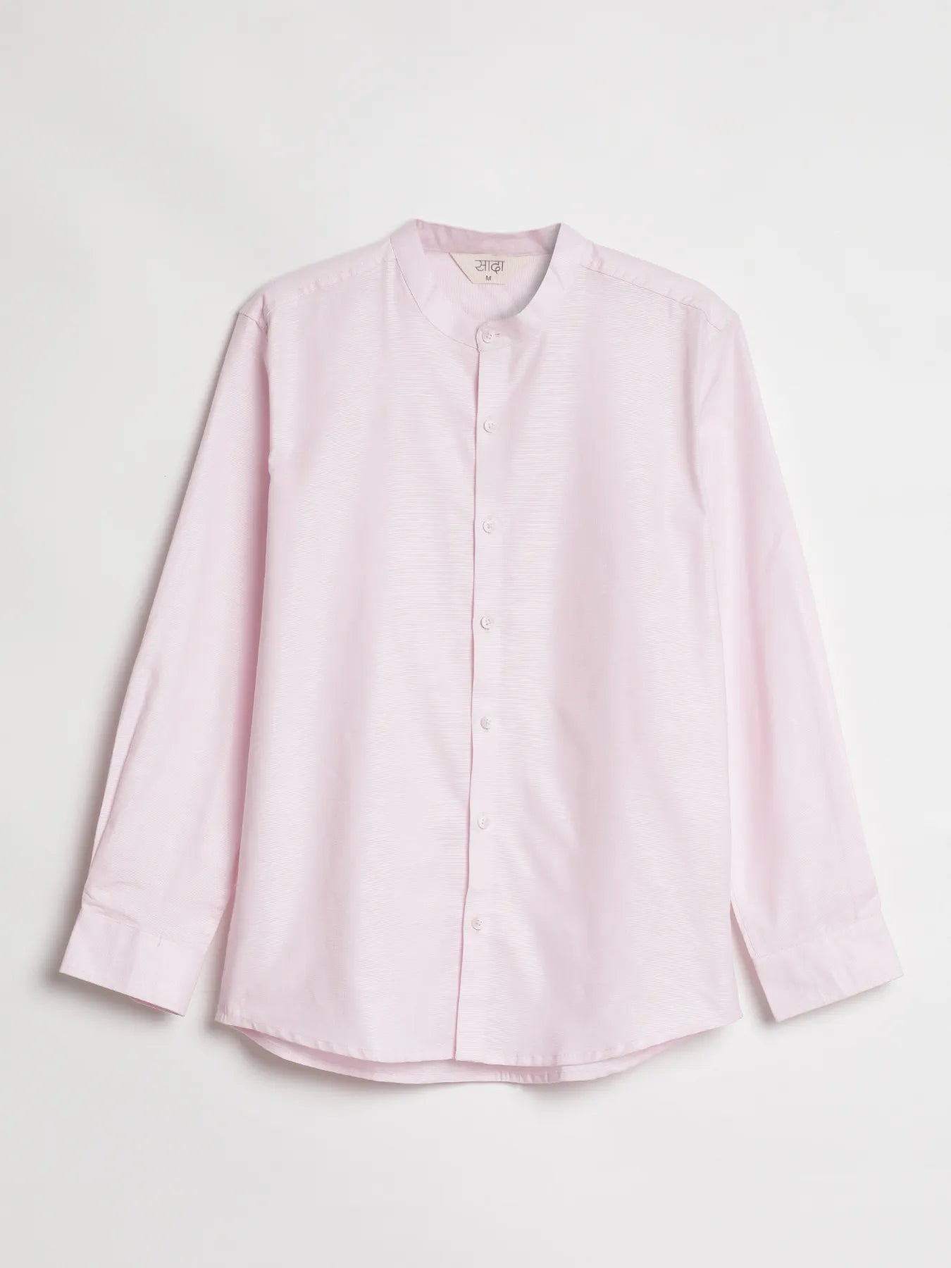 Men Blush Pink Linen Blend Mandarin Collar Shirt & White Cotton Pant Set