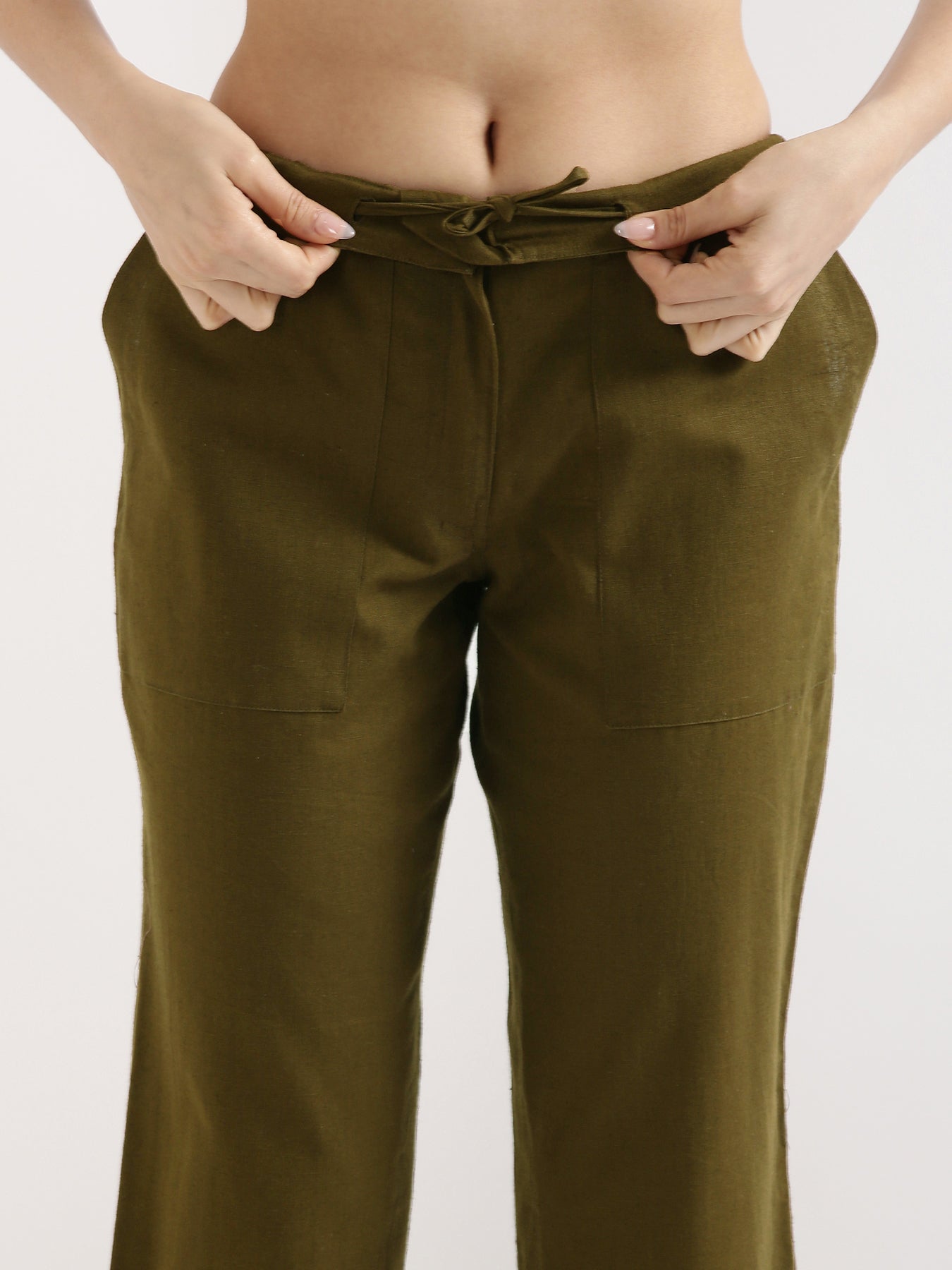 Olive Green Airy Linen Pants