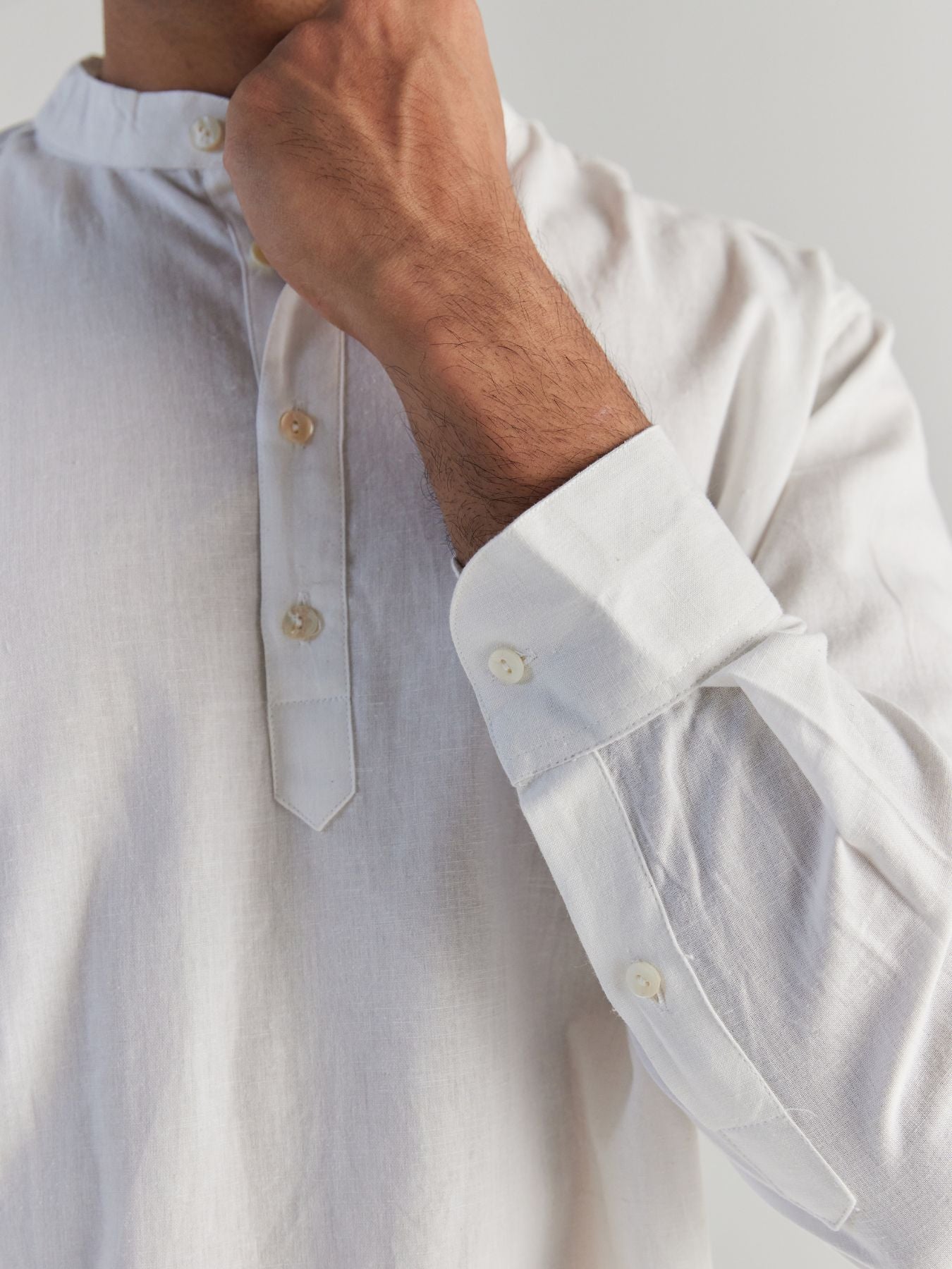 Men White Airy Linen Short Kurta