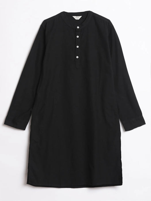 Men Black Airy Linen Long Kurta