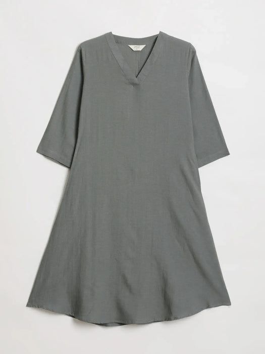 Women German Grey Flowy Linen A-Line Long Kurta