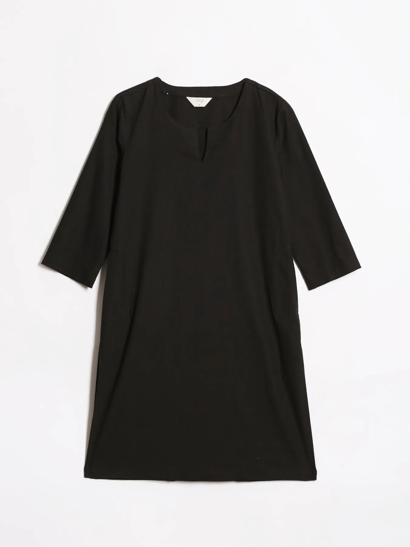 Women Black Airy Linen Mid Thigh Length Kurta