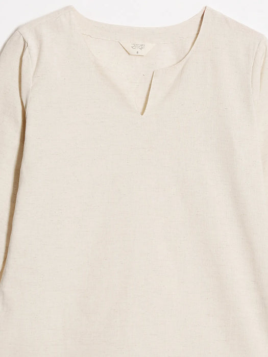 Women Ecru Airy Linen Split Neck Short Kurta