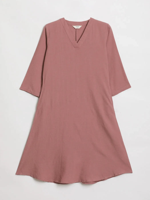 Women Rose Taupe Flowy Linen Kurta Set