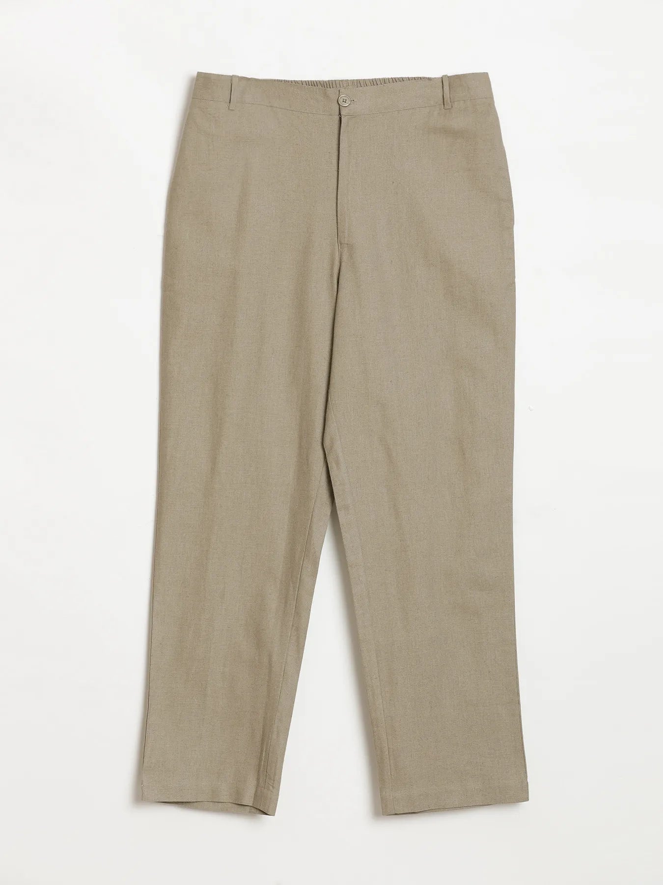 Men Khakhi Linen Blend Straight Pant