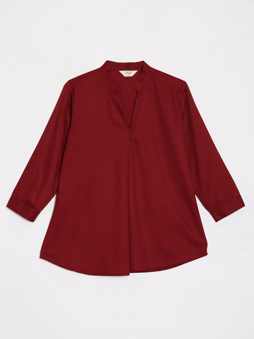 Women Maroon Viscose Pleated Top