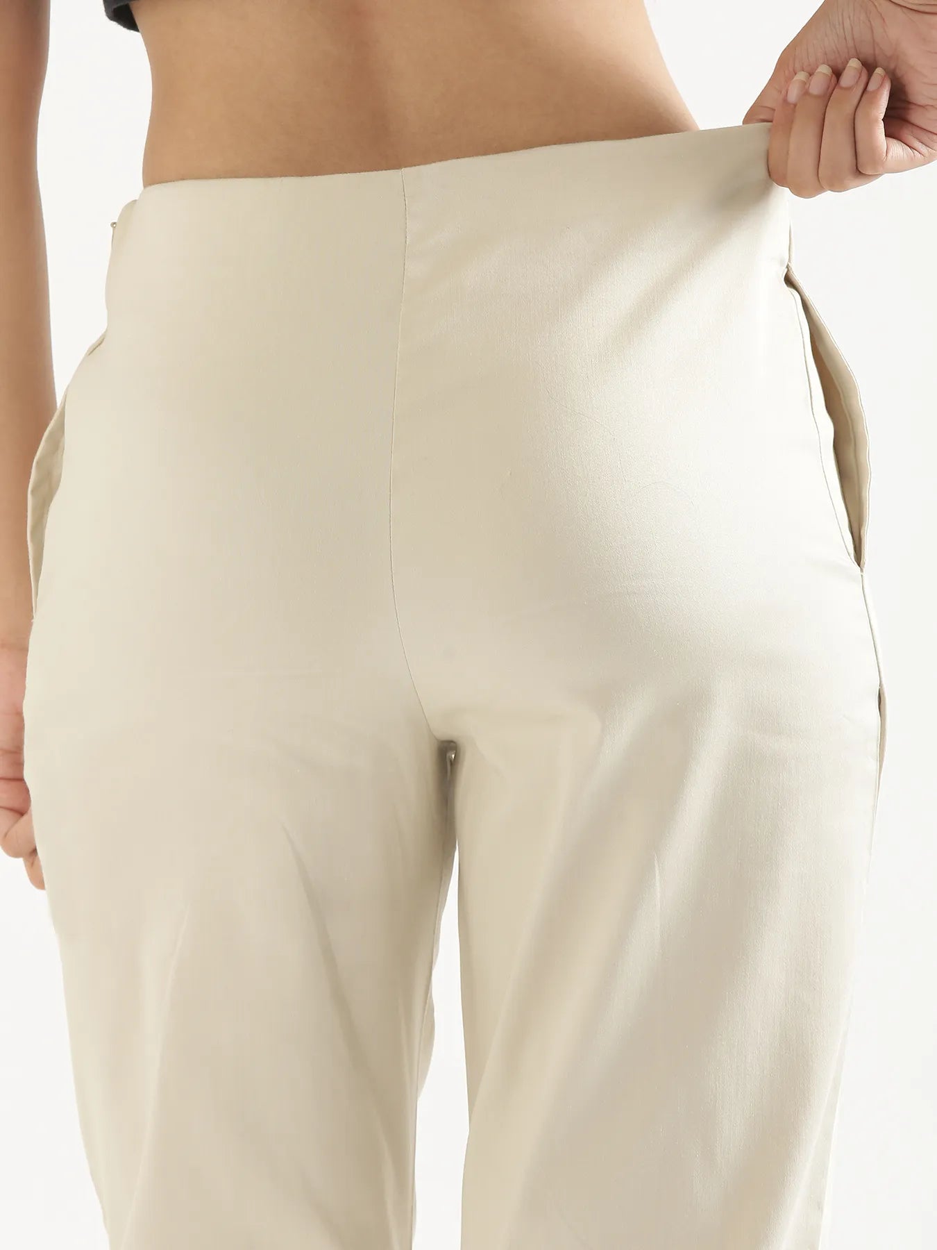 Women Beige Straight Fit Formal Pants