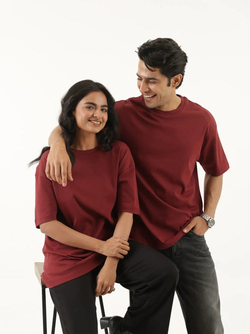 Unisex Maroon Oversized T-shirt