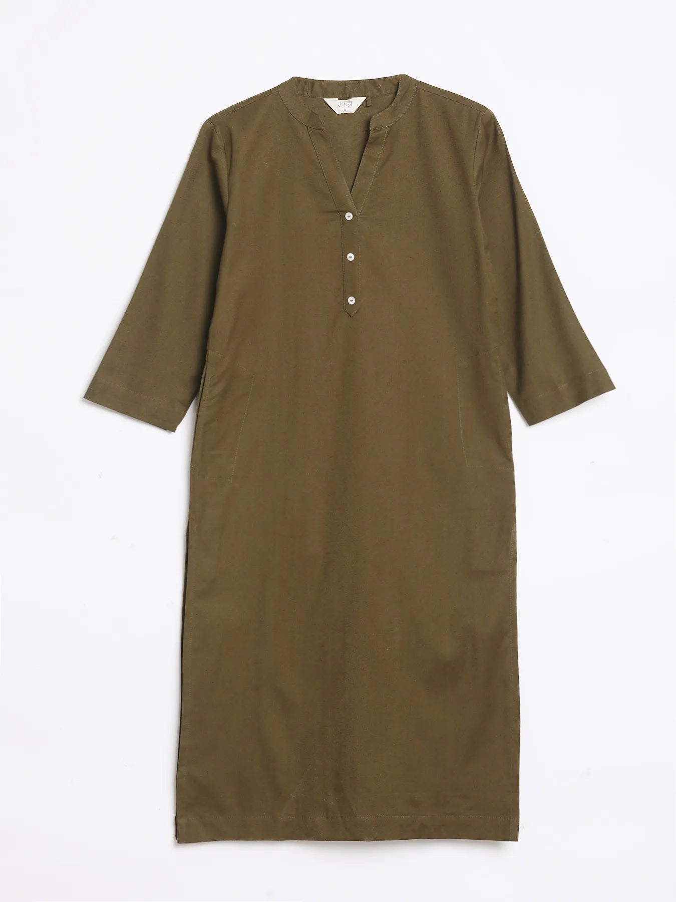 Women Olive Green Airy Linen Long Kurta