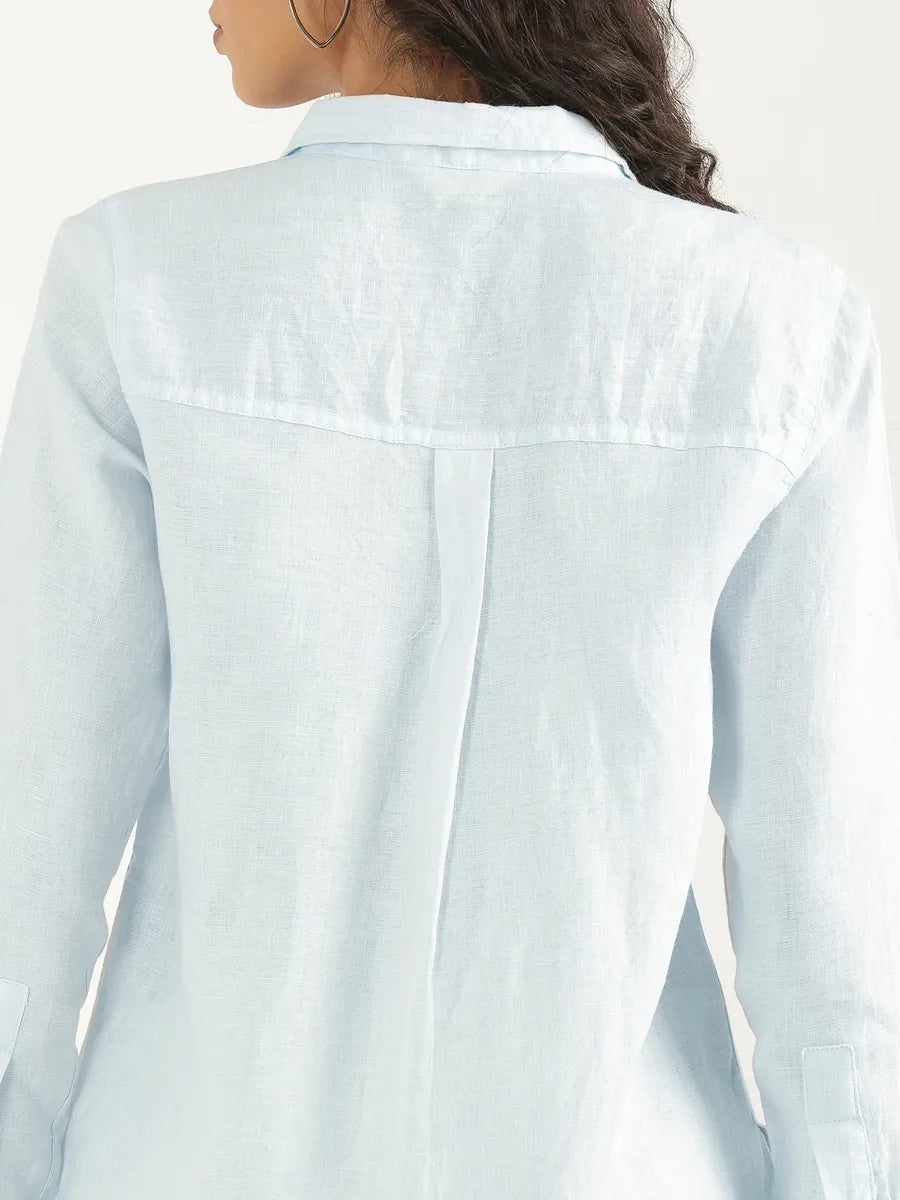 Women Light Blue Pure Linen Shirt