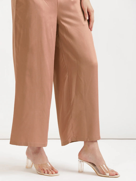 Women Mocha Mousse Viscose Palazzo Pant