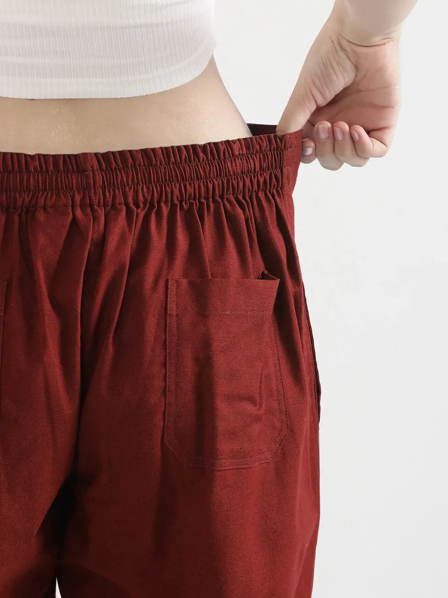 Women Maroon Airy Linen Straight Pants