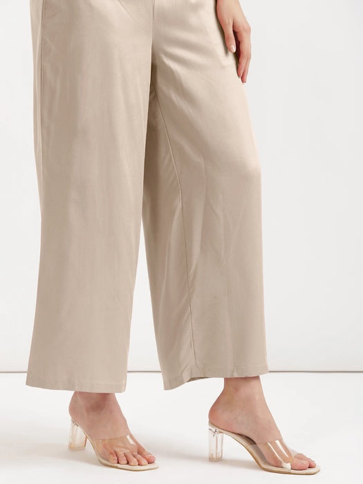 Women Taupe Viscose Palazzo Pant