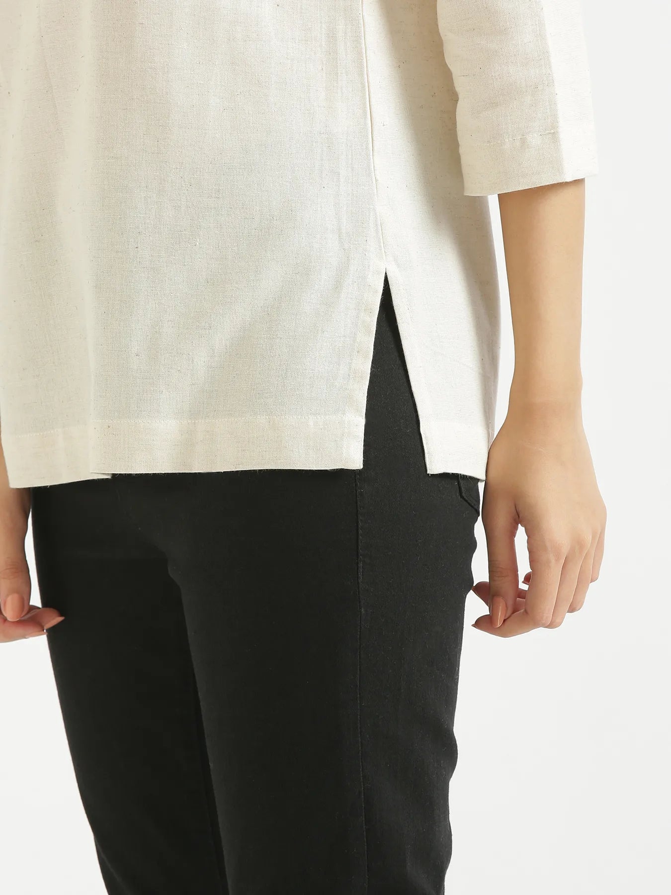 Women Ecru Airy Linen Short Kurta