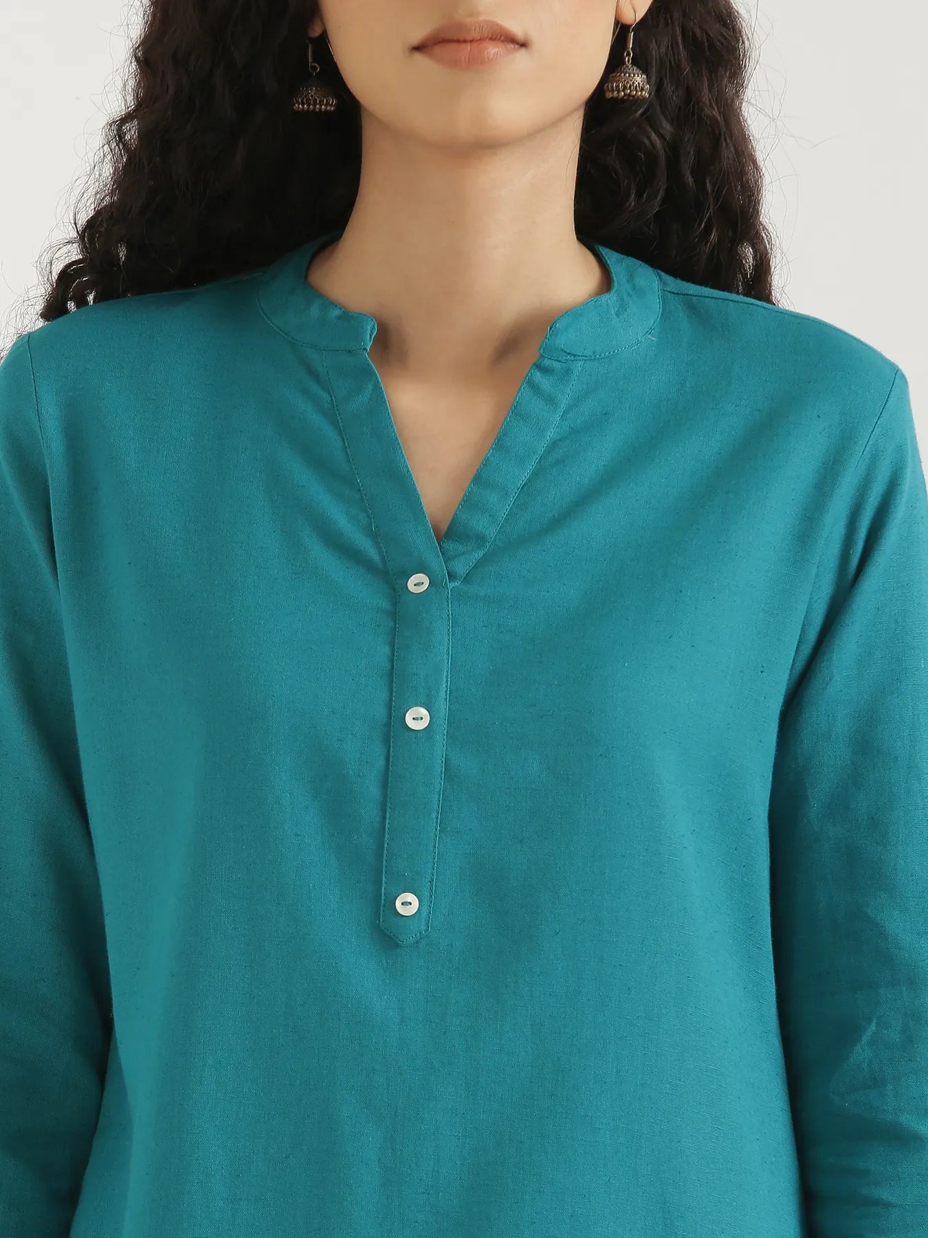Women Teal Airy Linen Short Kurta