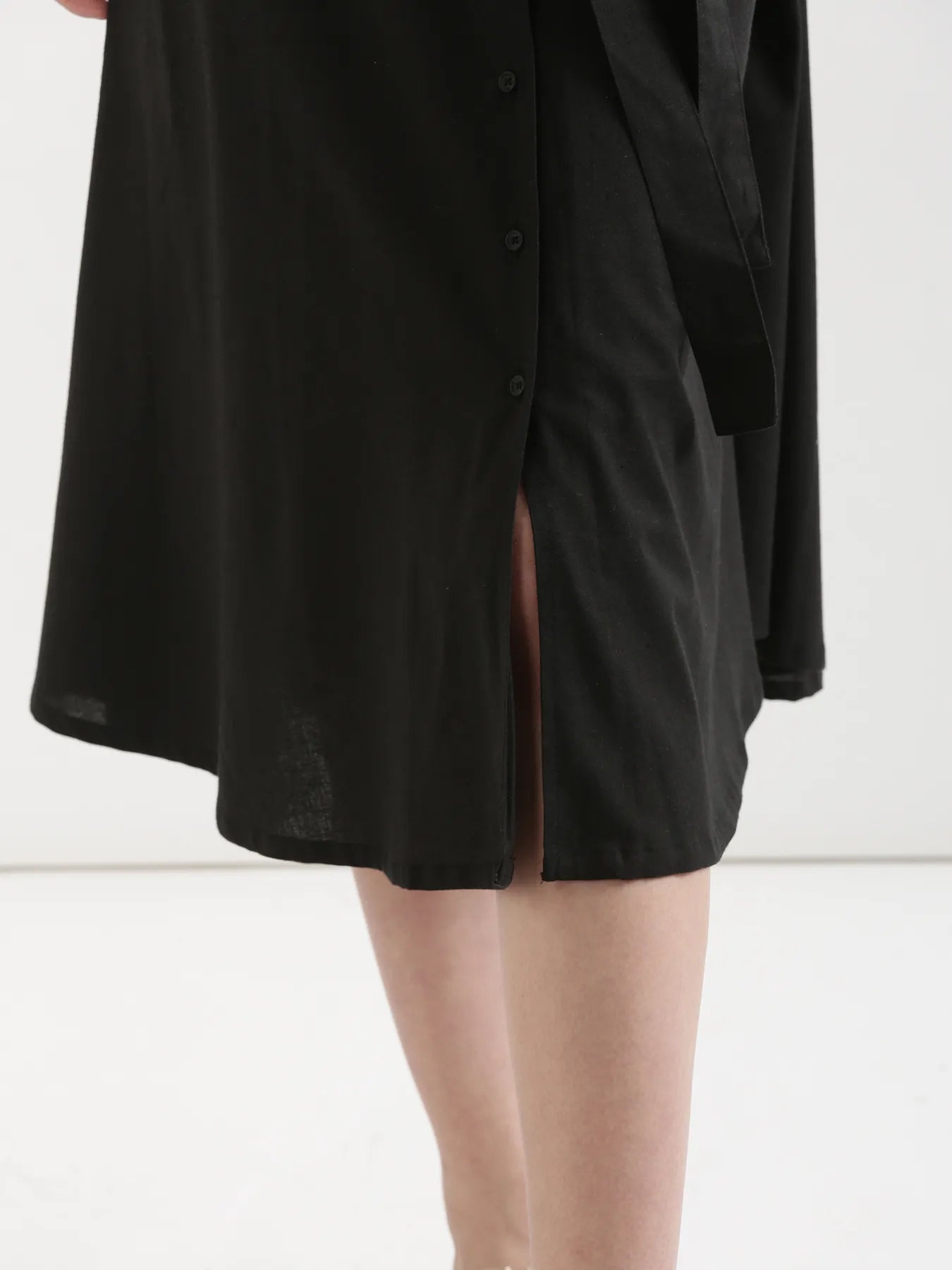Women Black Airy Linen Flared Dress