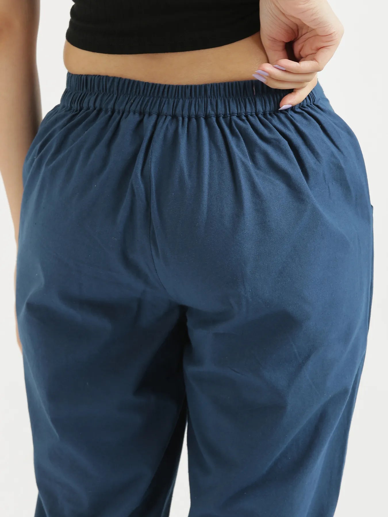 Women Peacock Blue Cotton Pant