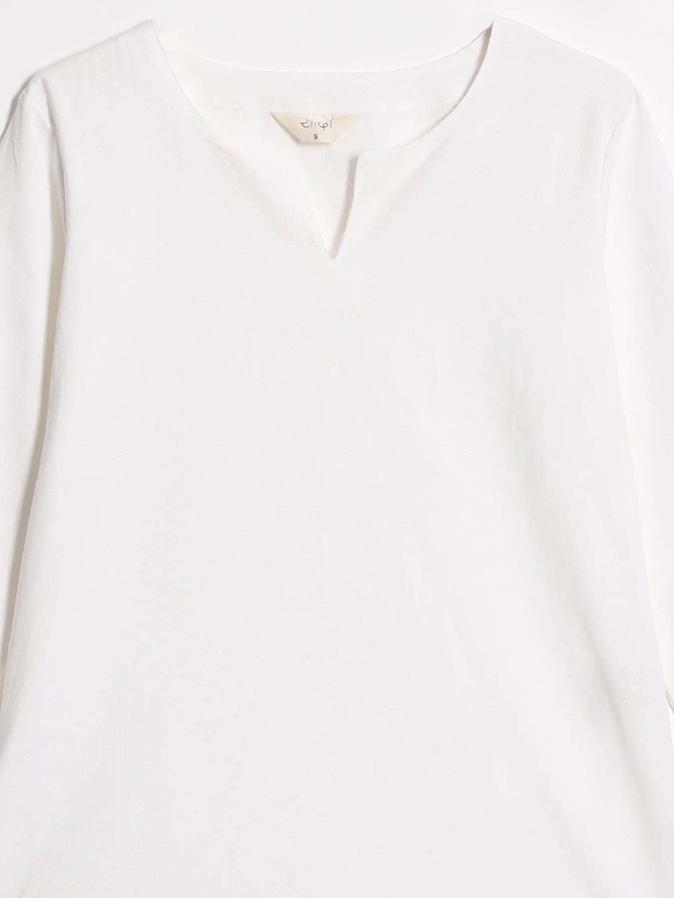 Women White Airy Linen Split Neck Short Kurta