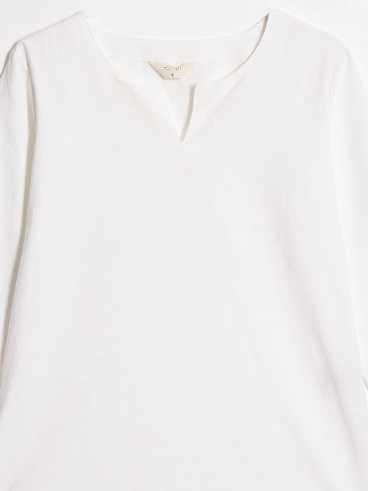 Women White Airy Linen Split Neck Short Kurta