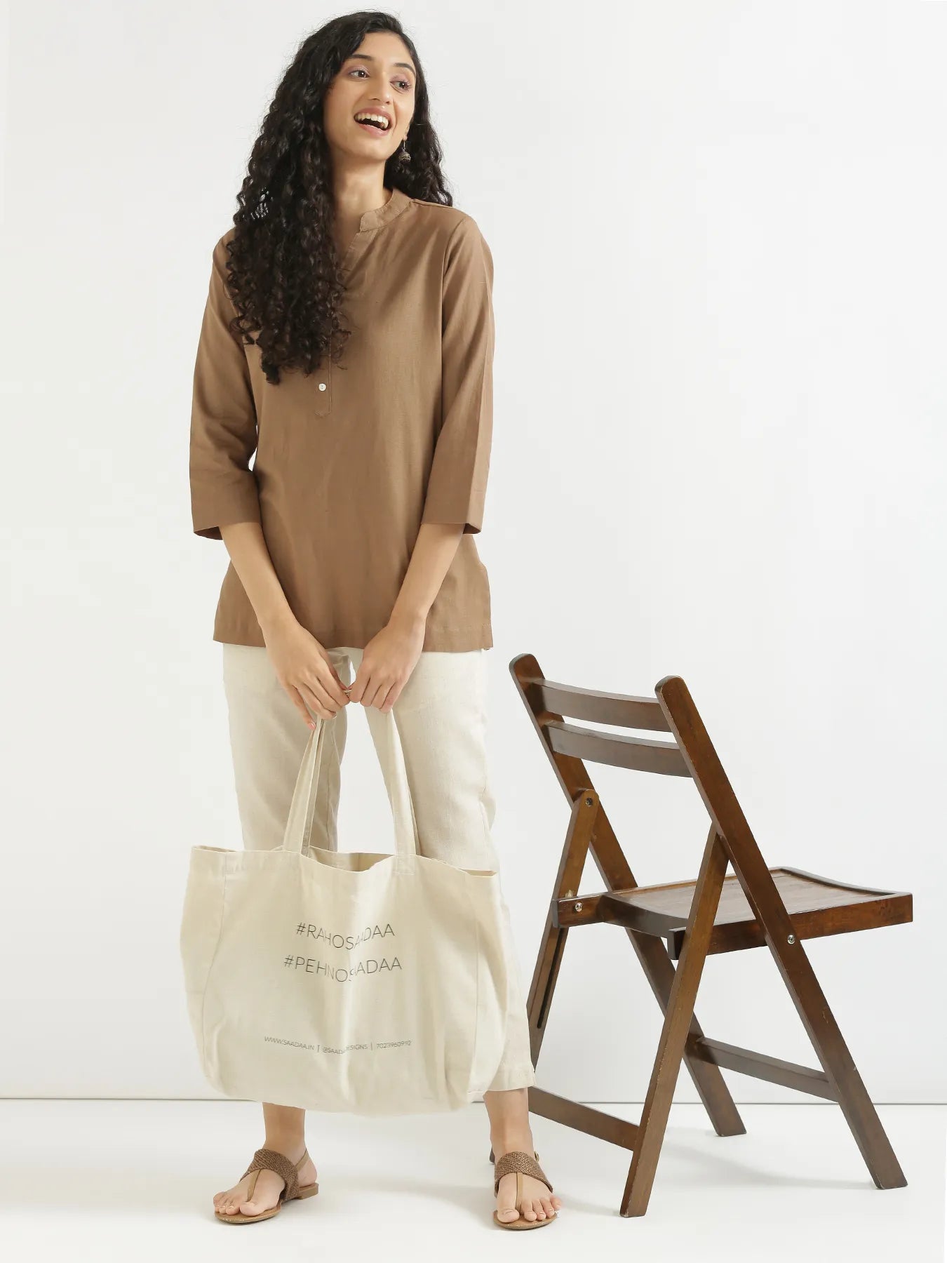 Women Coffee Brown Airy Linen Short Kurta