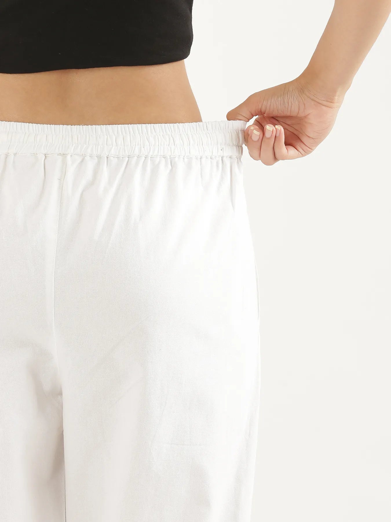 Women White Cotton Straight Pant