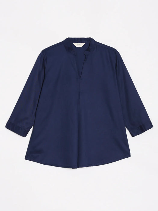 Women Navy Blue Viscose Pleated Top