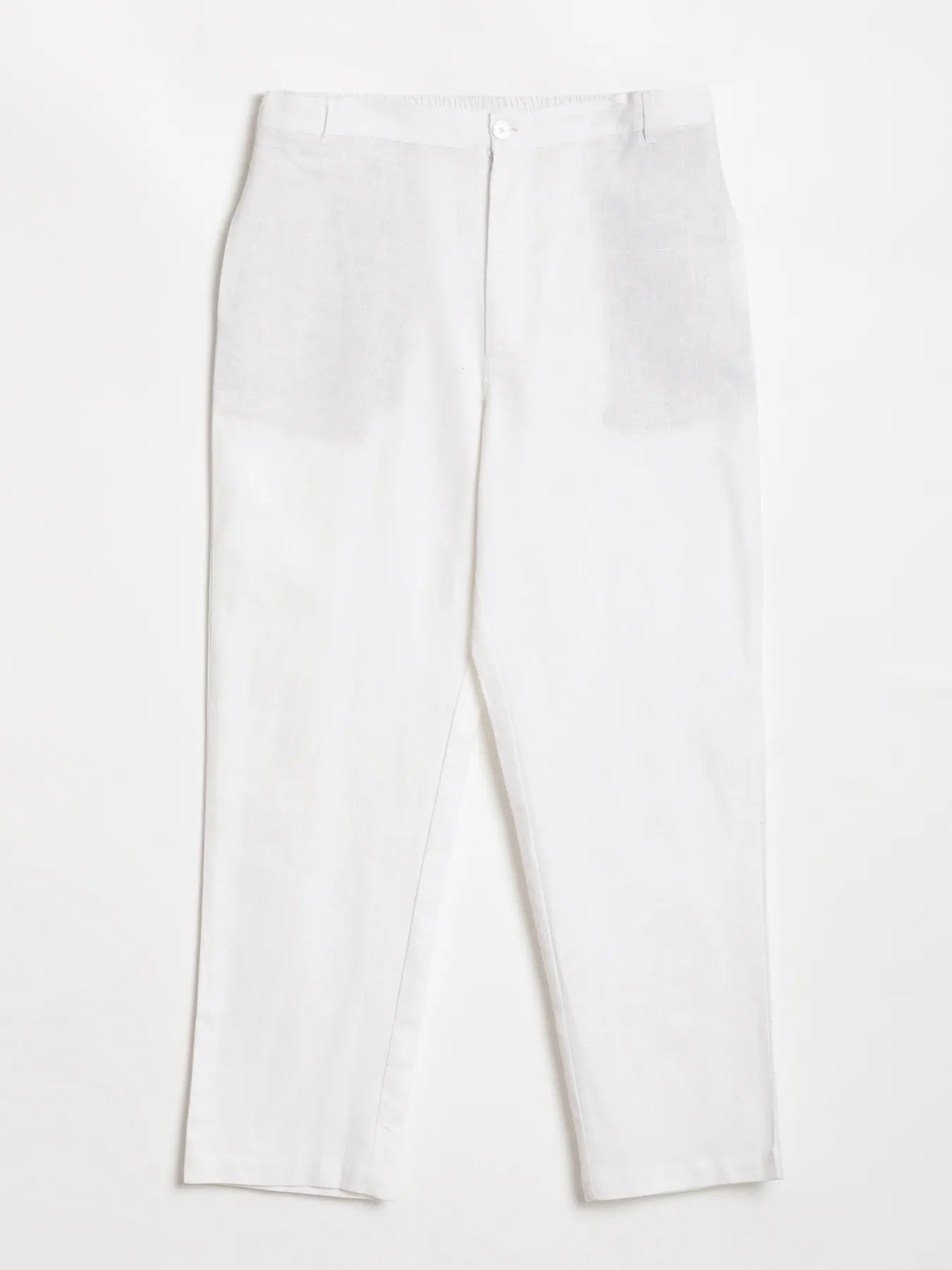 Men White Linen Blend Straight Pant