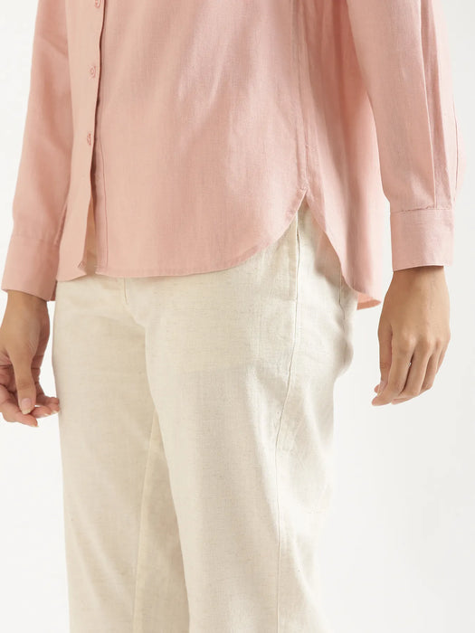 Women Salmon Pink Airy-Linen Shirt