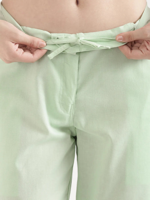 Women Mint Green Airy Linen Straight Pants
