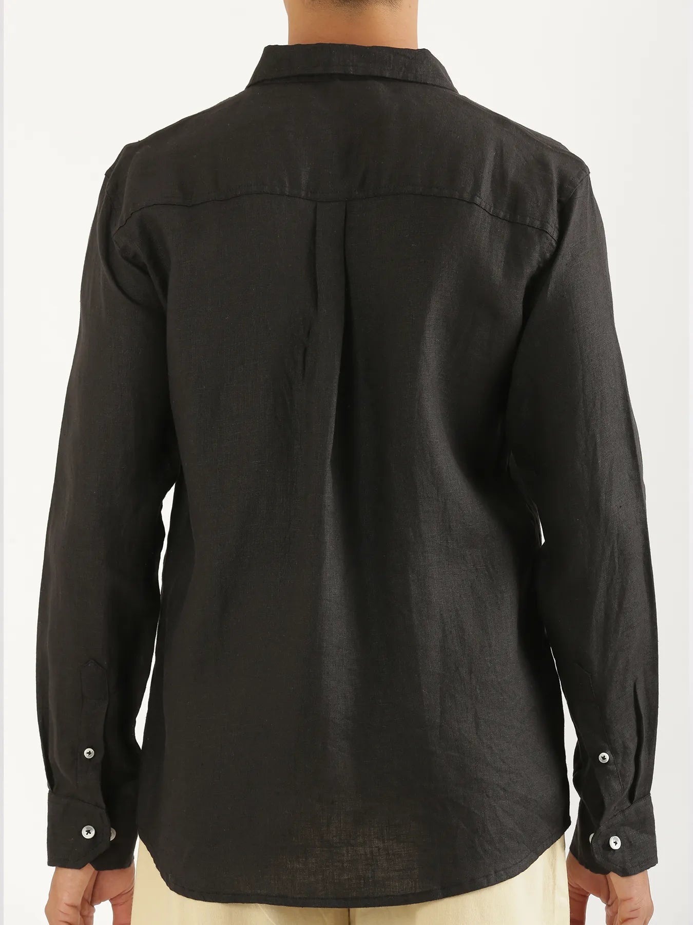 Men Black Pure Linen Full Sleeve Shirt