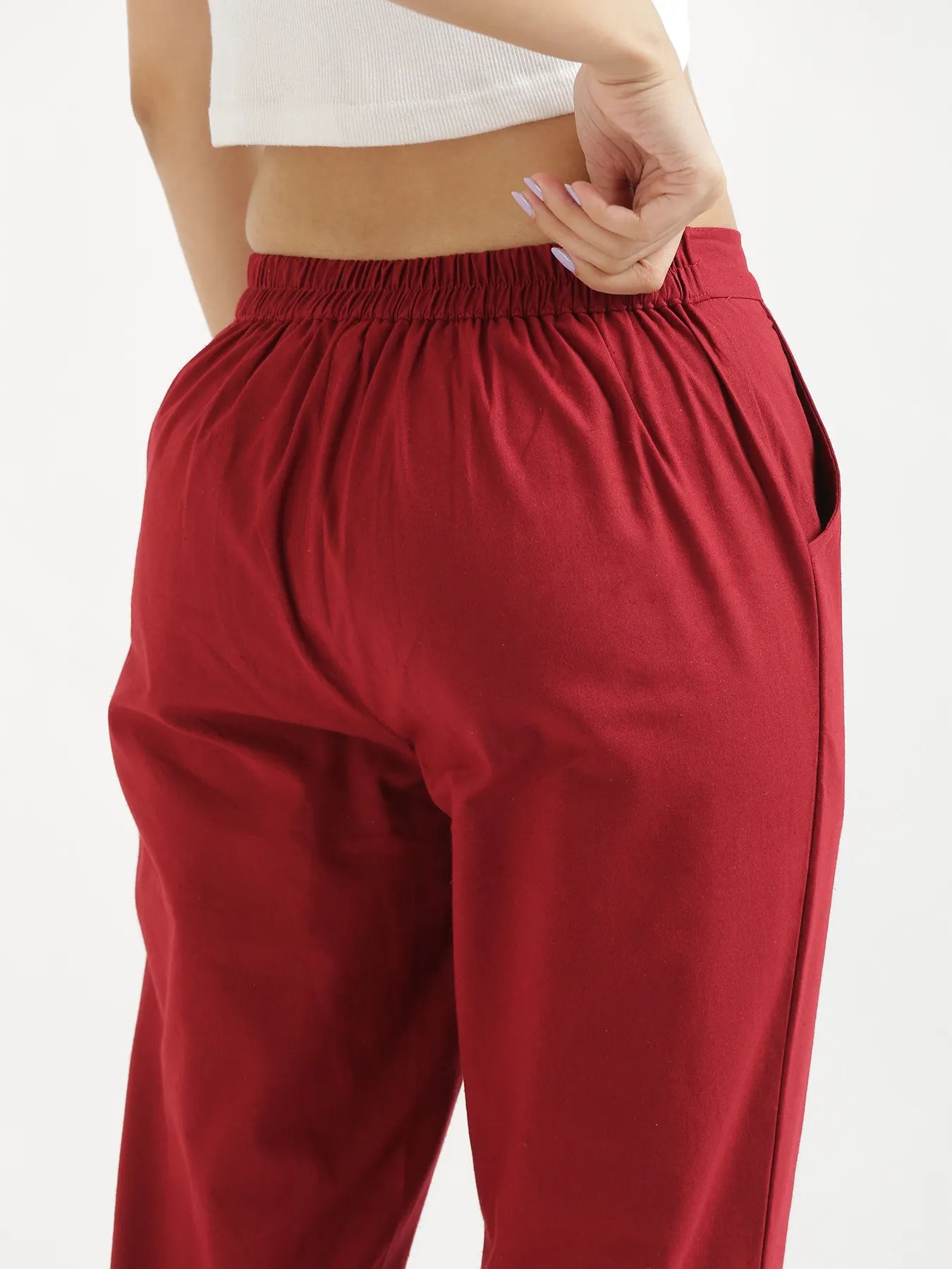 Women Maroon Cotton Pant