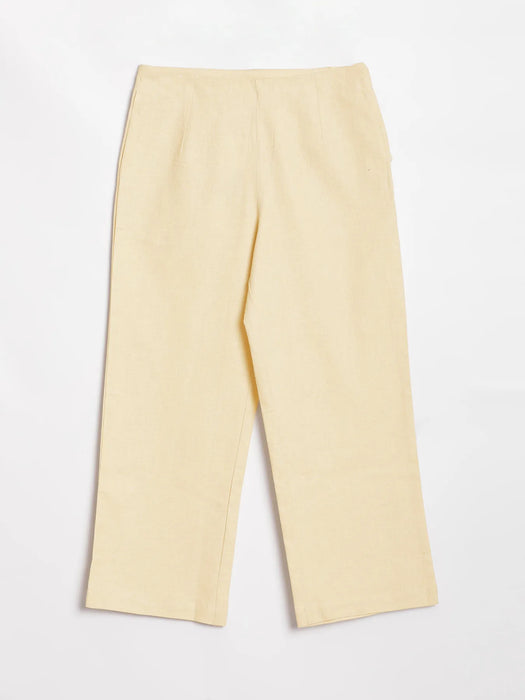 Women Beige Linen Blend Wide Leg Pant