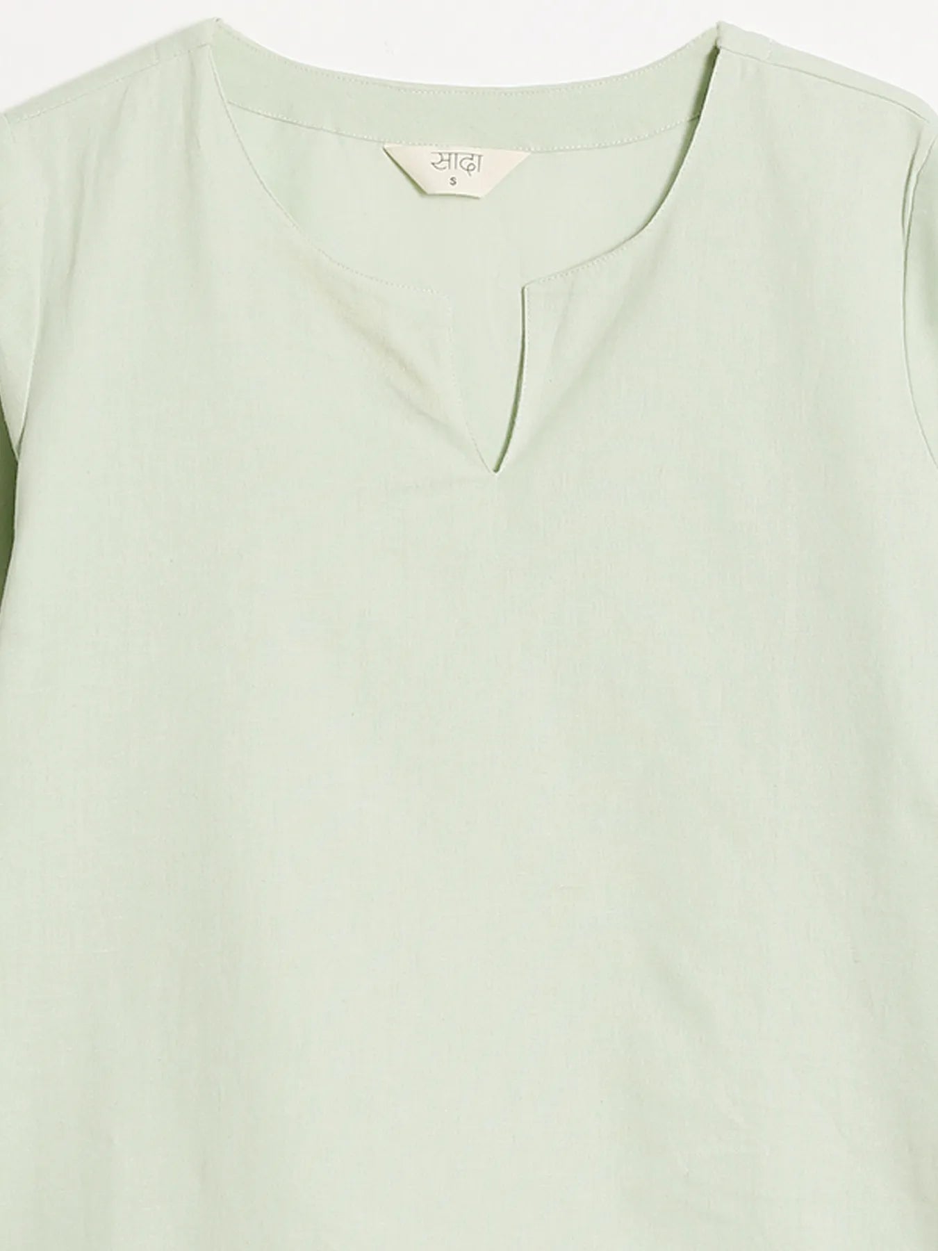 Women Mint Green Airy Linen Split Neck Short Kurta