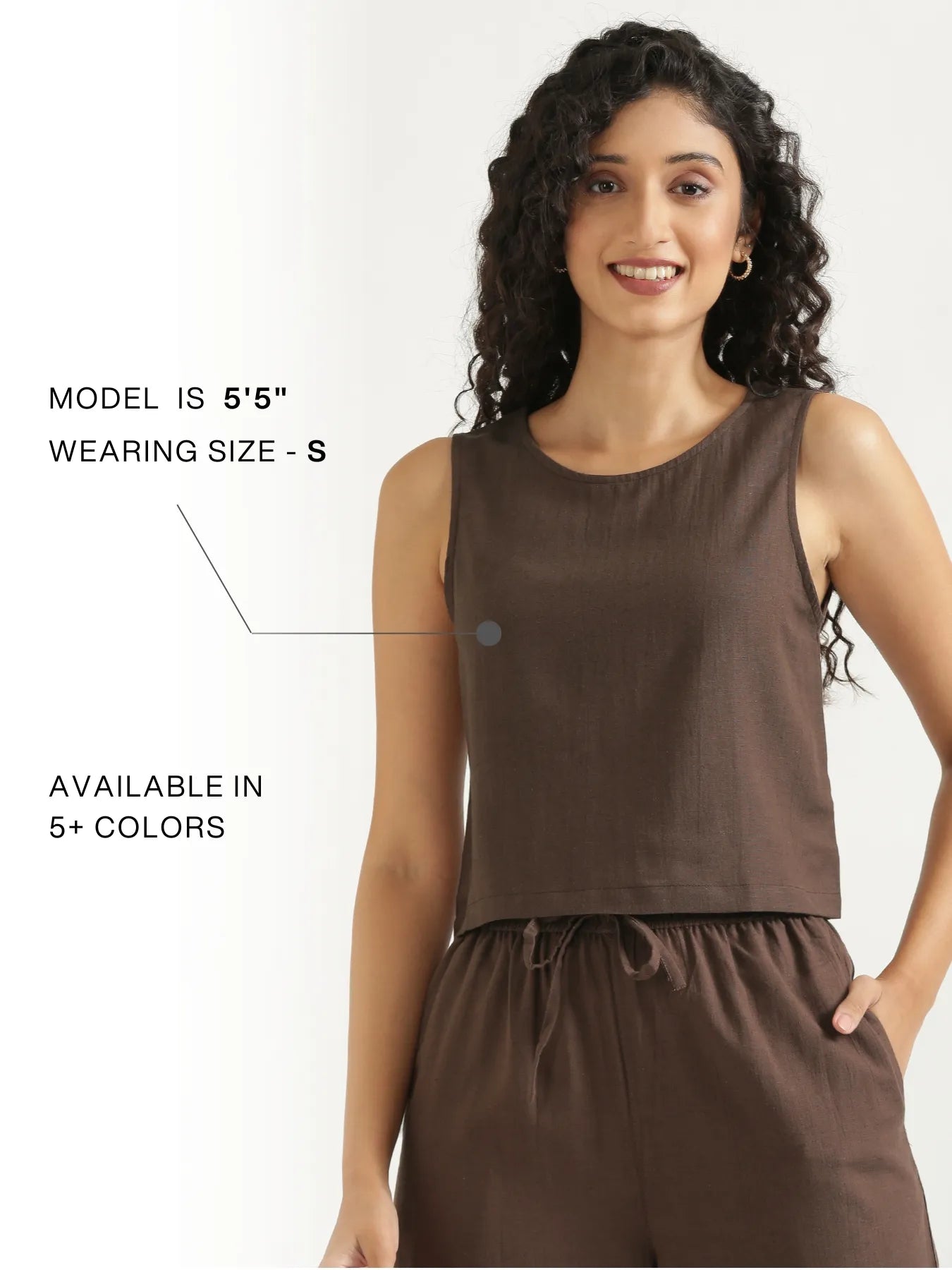 Women Dark Brown Flowy Linen Crop Top