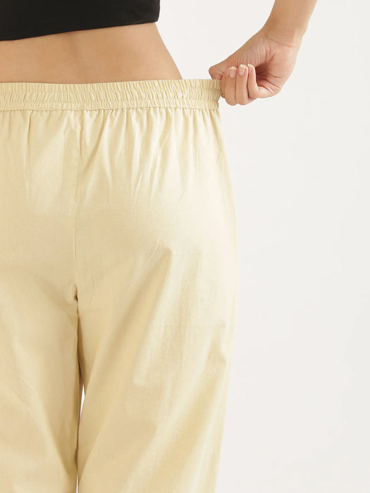 Women Beige Cotton Straight Pant
