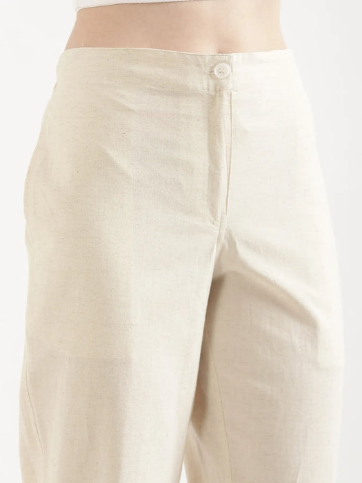 Women Ecru Airy Linen Straight Pants
