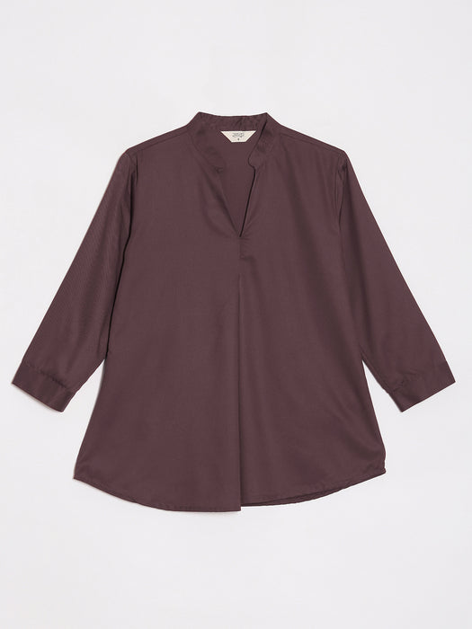 Women Brinjal Viscose Pleated Top