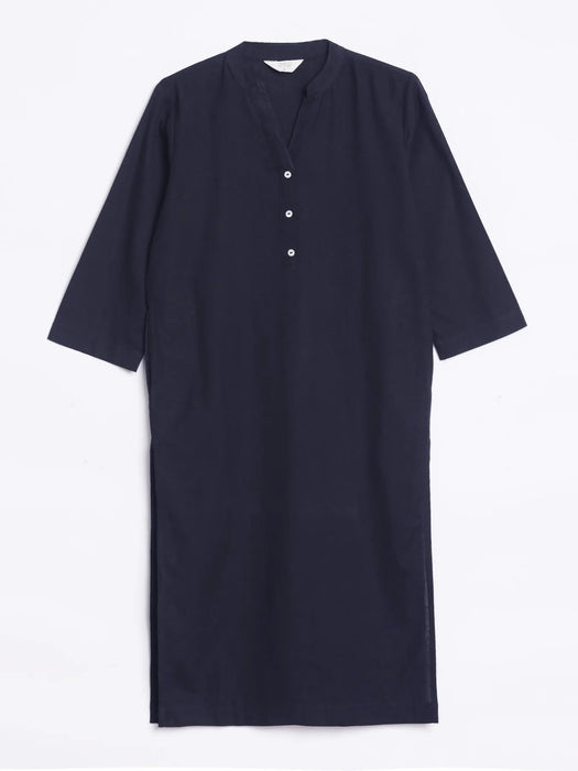 Women Navy Blue Airy Linen Long Kurta