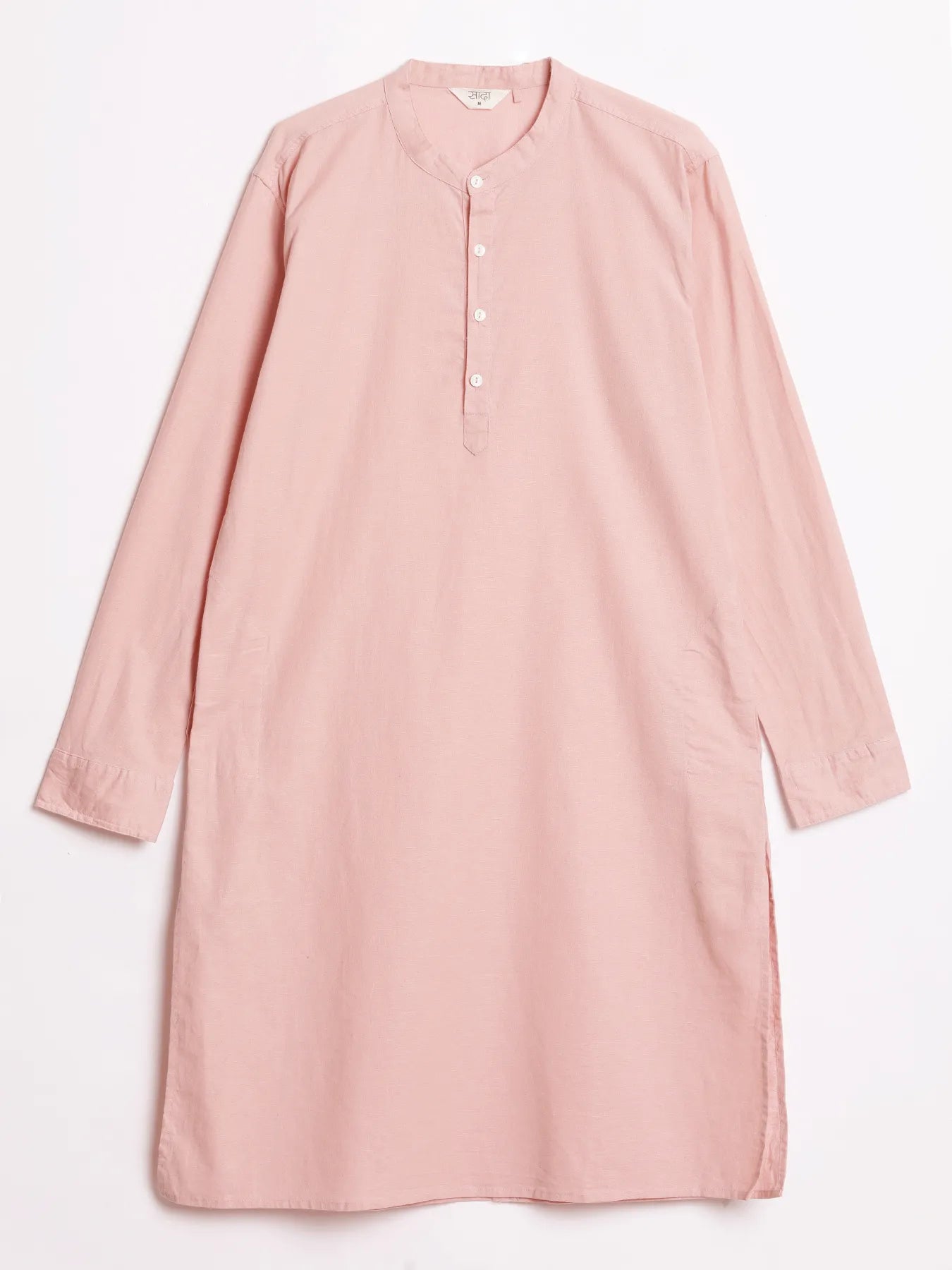 Men Salmon Pink Airy Linen Long Kurta