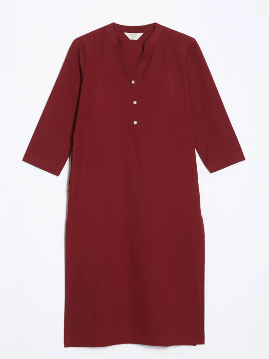 Women Maroon Airy Linen Long Kurta